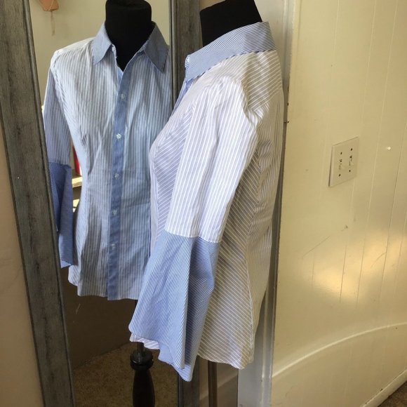 White House Black Market Striped Bell Sleeve Top - Picture 7 of 8